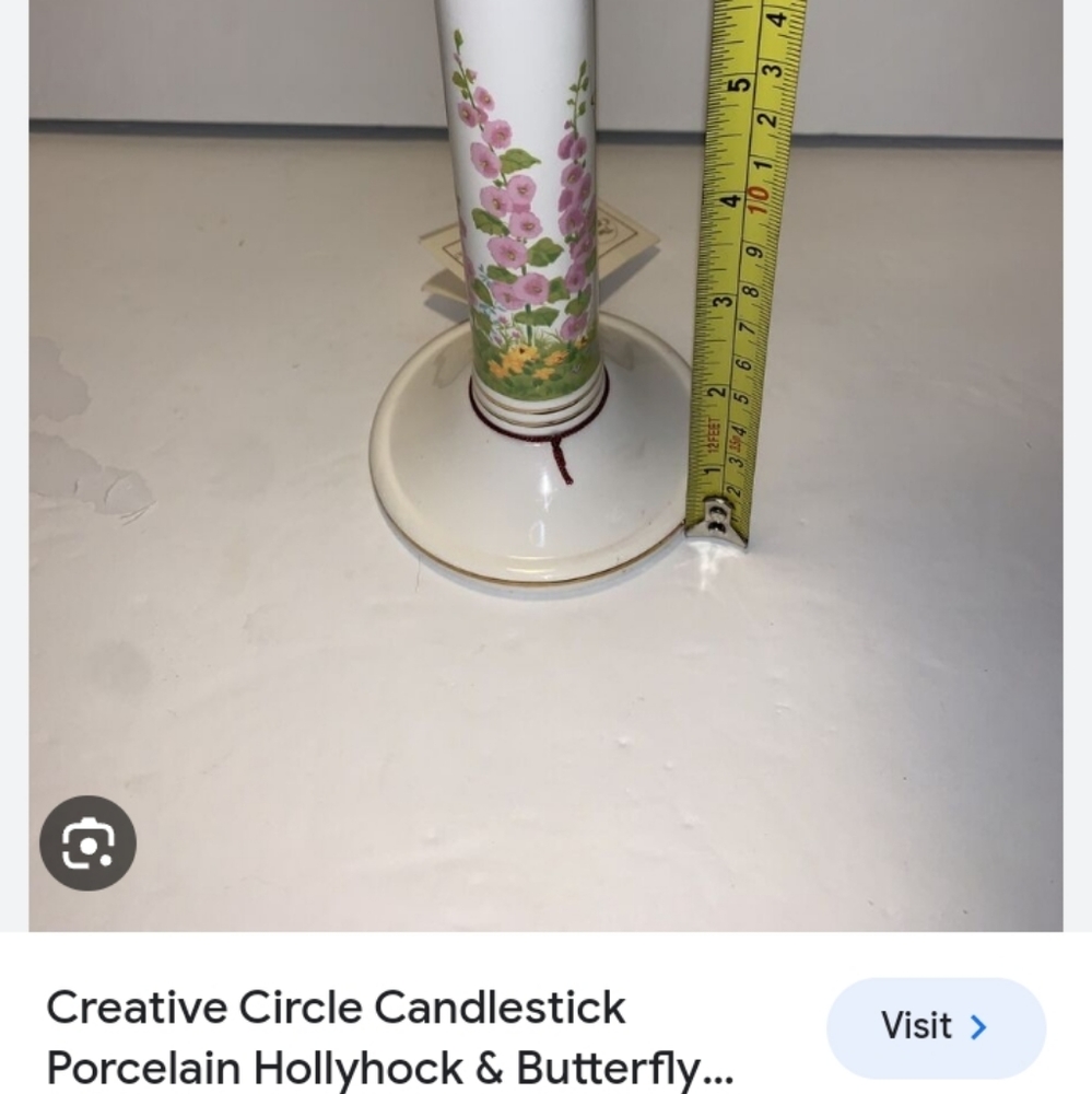 Creative Circle 6 in porcelain candlestick, hollyhock and butterfly white gold t